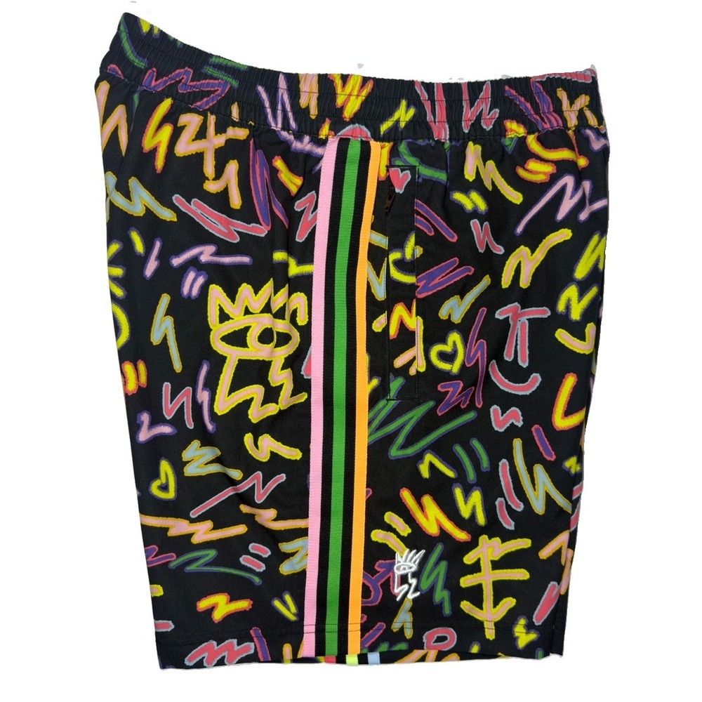 adidas Originals Men's Small Graffiti All Over Print Black Athletic Shorts - Picture 7 of 9